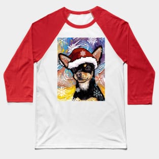 Black and Tan Shirt Hair Chihuahua Santa Baseball T-Shirt